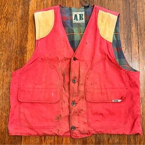 Thrashed Vintage XL American Eagle Red and Plaid Buttoned Vest